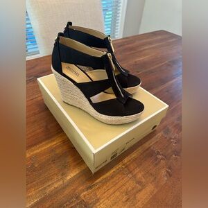 Michael Kors Damita Wedge canvas sz 6.5 in black. New in box.